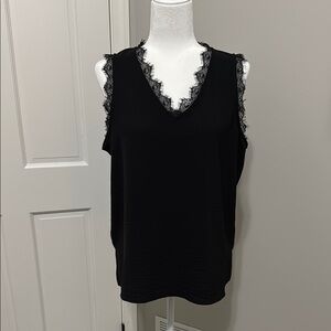 Adrianna Papell Black Lace Trim Tank Top